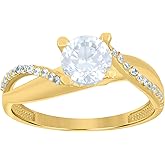 Jewels By Lux 14kt Yellow Gold Womens Cubic-Zirconia Bridal Anniversary Engagement Wedding Ring