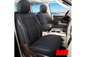 Truckiipa Dodge Ram Seat Covers Front Pair, Car Seat Cover Waterproof Leather Protector Pickup Truck Accessories, Full Coverage Custom Fit for 2002-2023 Ram 1500 2500 3500 Regular/Double Cab, Black
