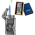 Torch Magic Dual Flame Lighter - Windproof with Visible Fuel Tank, Adjustable Flame, Refillable Butane for Men, Women & Friends - Black