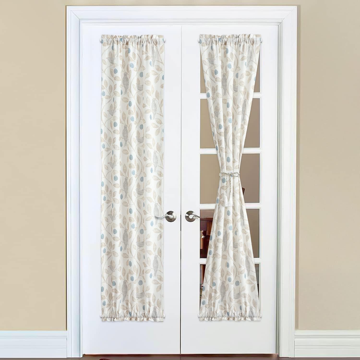 Outdoor Curtains - VOGOL Rustic Style Door Window Curtains, 1 Panel Linen Textured Sliding Glass Door Curtain for Patio Door, Rod Pocket at Top and Bottom, 25 x 72 in