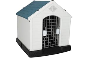 LUCKYERMORE Outdoor Dog House with Door Lightweight Plastic Pet Kennel Waterproof Windproof, Small