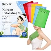 NEPURE Korean Exfoliating Mitt, Large Body Scrub Washcloth, (5 Pack, Mix)