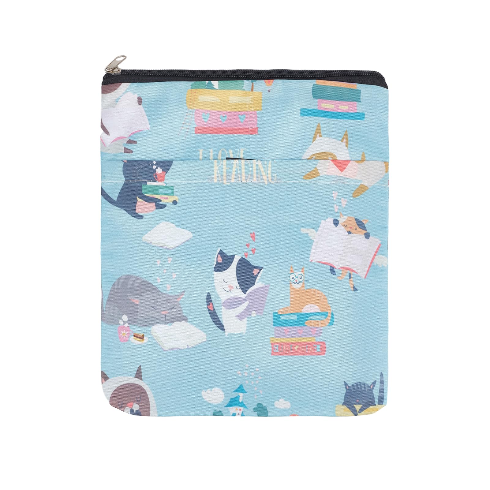 NICENEEDED Cat Printed Book Covers, Washable Book Sleeve, Book Protector with Zipper, Waterproof Book Storage Bag Multifunctional Book Sleeves for Book Lover