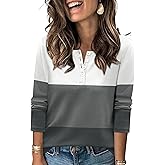 LUYAA Womens Long Sleeve V Neck Henley Shirts Color Block Printed Button Down Tunic Tops Dressy Casual Spring Tops 2026
