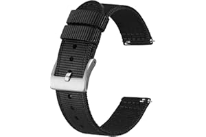 BISONSTRAP Men’s Nylon Watch Bands, Two-Piece Military Watch Straps, Quick Release, Brushed Buckle, Band Width 18mm 19mm 20mm