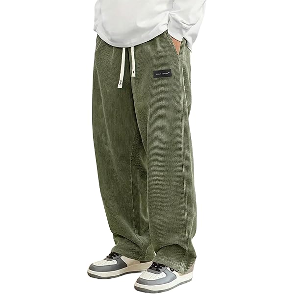 SOLY HUX Men's Corduroy Pants Casual Drawstring Elastic Waist