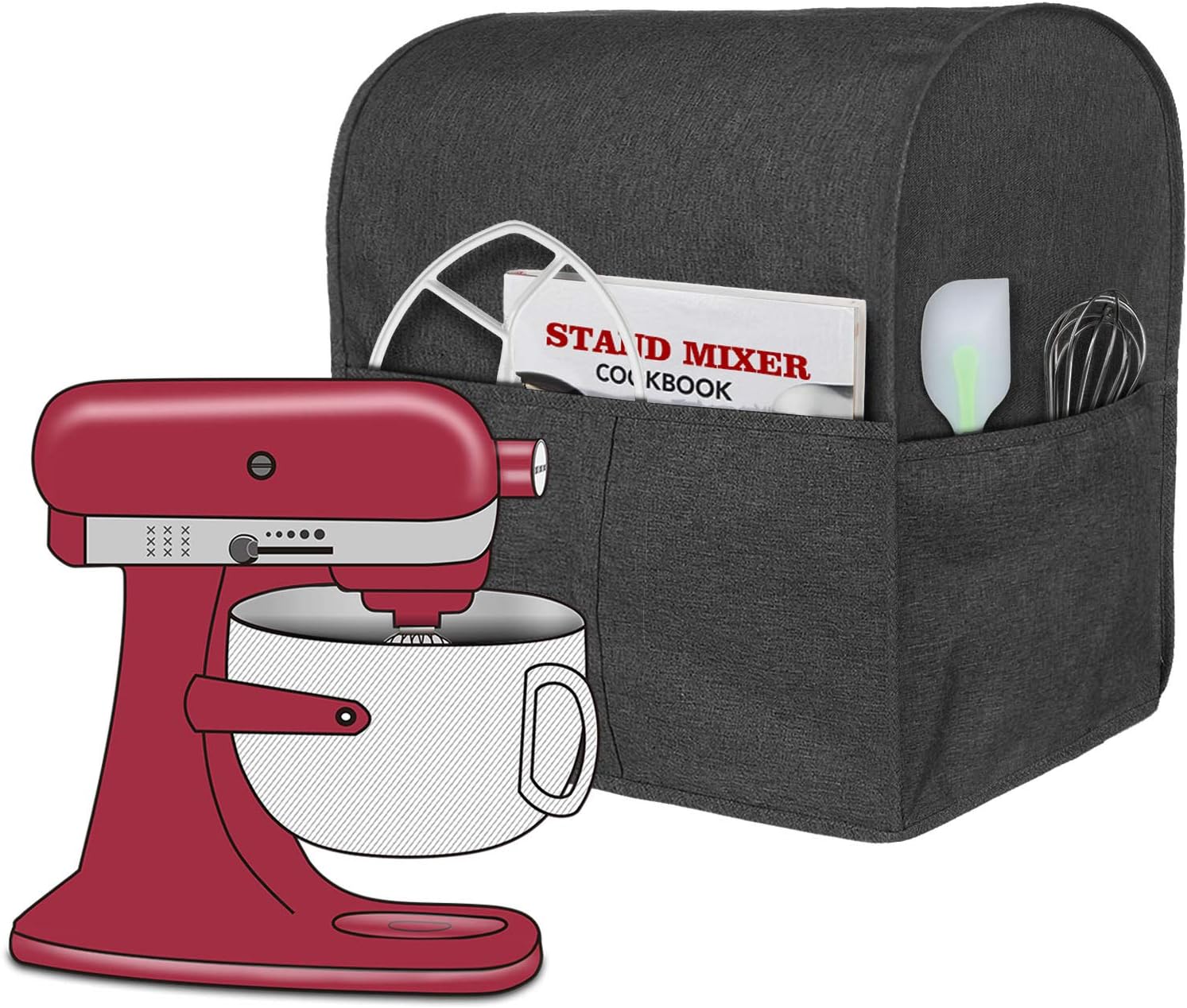 Homai Dust Cover Compatible with Bowl Lift 5-8 Quart KitchenAid Stand Mixer, Cloth Cover with Pockets for Extra Attachments (Black)