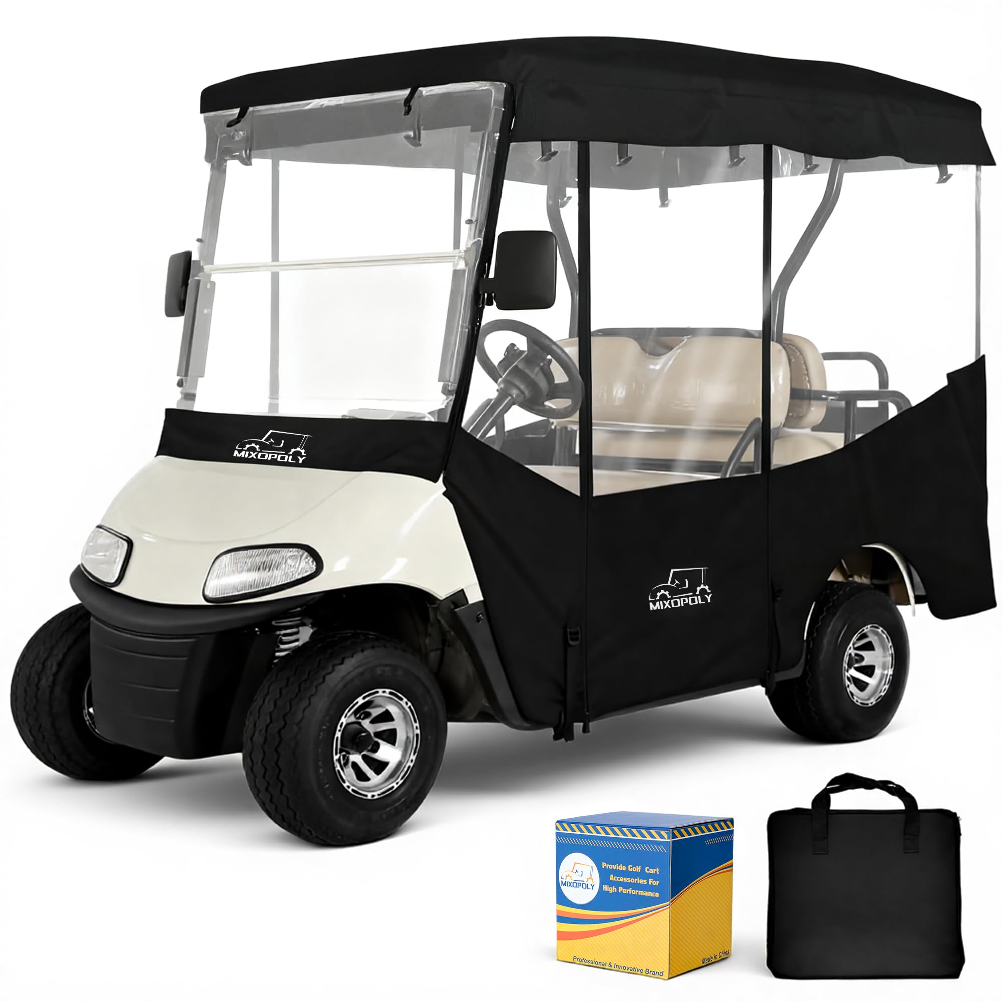Photo 1 of Mixopoly 4 Passenger Universal Golf Cart Enclosure for ezgo Club car Yamaha with 86" Roof, 4-Sided Clear Window 600D Rain Cover Waterproof Windproof Snowproof and All-Weather Protection