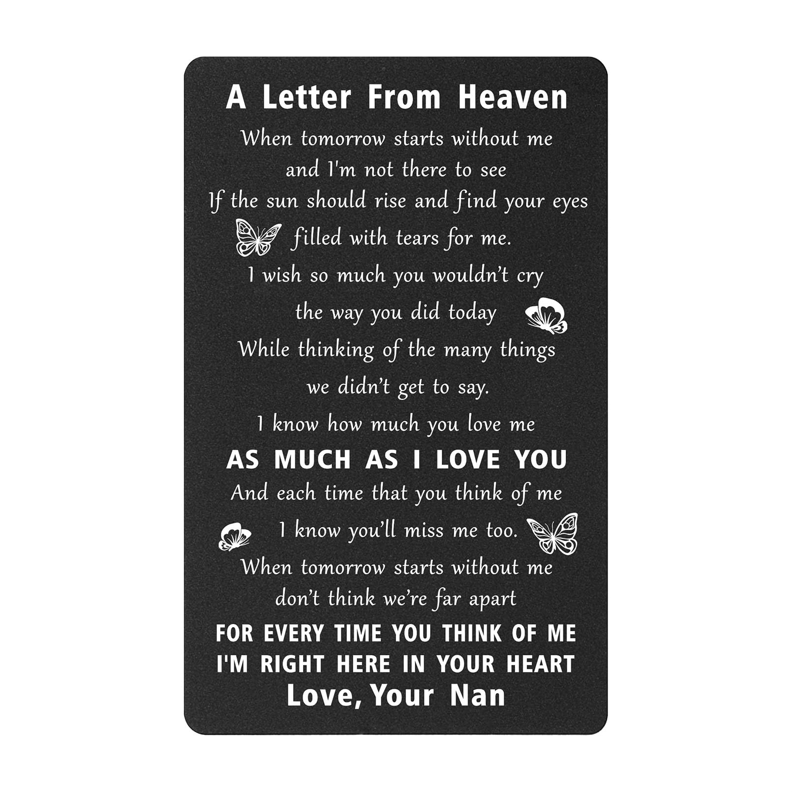 ENGZHI Nan Memorial Gifts Sympathy Cards - A Letter from Grandmother In Heaven - Bereavement Gifts for Loss of Nan, Sad Remembrance Metal Wallet Card