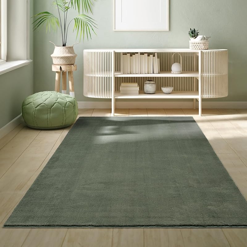 the carpet Relax Rug Modern Fluffy Short Pile Non-Slip 60x110 cm Dark Green