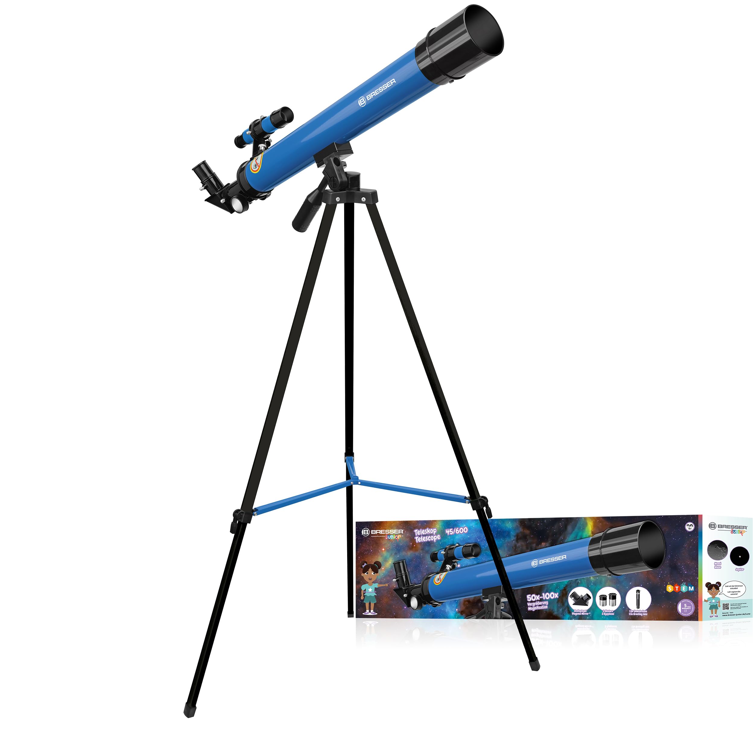 Bresser Junior Refractor Telescope 45/600 AZ, 50-100x Magnification, Azimuthal Mount, with Accessories โ image 1