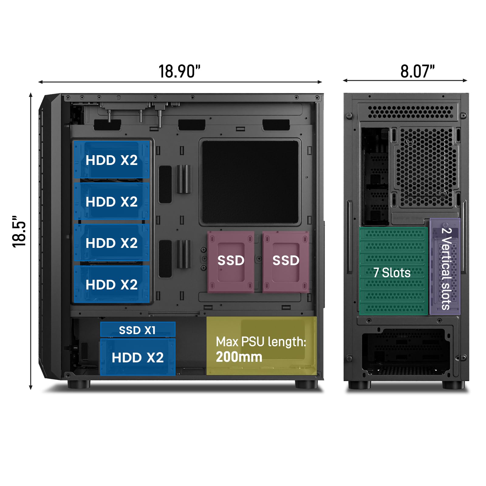 DARKROCK Classico Storage Master ATX NAS Computer Case Mid Tower with 4x120mm Fans, USB 3.0 Ready 10 x3.5'' HDD+3 x2.5'' SDD 360mm Supported on Top & Front Radiator GPU Vertically Mounting Black