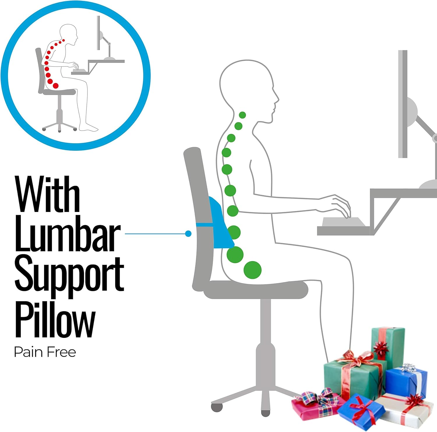 RS1 Back Support Pillow by Relax Support – Lumbar Pillow Upper and Lower Back for Chair Back Pain Uses ArcContour Special Patented Technology Has Unique Lateral Convex Shape for a Pain Free Back: Home & Kitchen