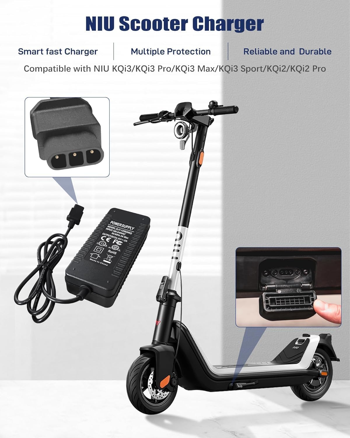 53.5V 2A KQI23 KQi2 KQi1 Pro Scooter Charger for NIU KQi Air/Air X & KQi3/Pro/Sport/Max & KQi2 Pro & KQi1 Pro/Sport