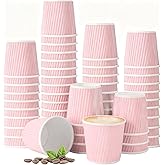 TINSKY 200 Pcs 4oz Paper Espresso Cups Ripple Wall Hot Cups For Pink Disposable Coffee Cup Paper Hot/Cold Drinking Cups for Party, Picnic, Travel and Events