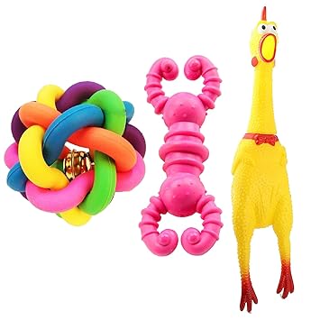 Aakriti Padmashri Dog and Puppy Combo Ball, Rubber Bone Chew Squeaky Chicken Toy Multicolour
