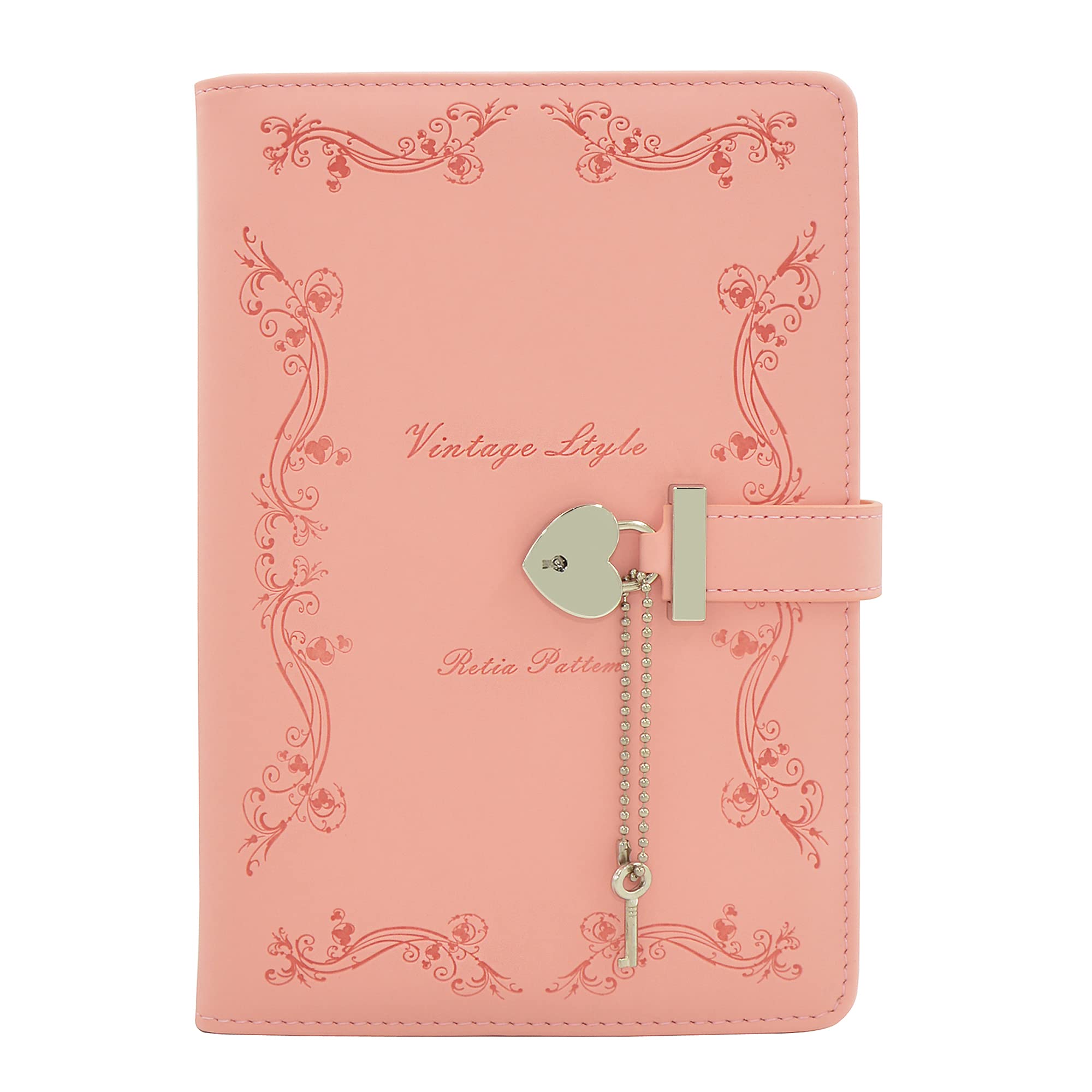 NectaRoy Vintage Lockable Notebook, A5 Travel Journal with Heart-Shape Lock & Key, PU Leather Dairy, 360 Pages Lined Paper, Office School Supplies Student Stationery, Size 5.9" x 8.58"