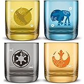 JoyJolt Star Wars Galactic Icons Short Drinking Glasses Set of 4, 10oz Glass Tumbler Cup Set, Kitchen Glasses Set, Colored Collectible Glassware, Star Wars Gifts