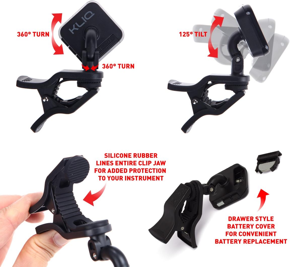 KLIQ UberTuner - Professional Clip-On Tuner for All Instruments (multi-key modes) - with Guitar, Ukulele, Violin, Bass & Chromatic Tuning Modes (also for Mandolin and Banjo): Musical Instruments