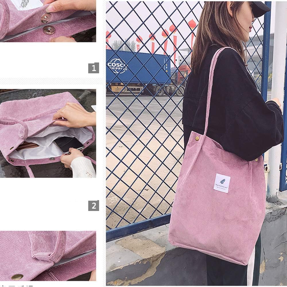 Funtlend Large Cord Bag for Women Corduroy Tote Bag Women Shoulder Handbags Totebag for School Shopping Work College Casual - Image 4