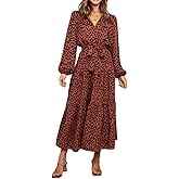PRETTYGARDEN Womens Spring Long Sleeve Wrap V Neck Ruffle Floral Maxi Dress Casual Tie Waist Boho Chiffon Flowy Long Dresses
