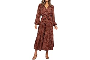 PRETTYGARDEN Womens Spring Long Sleeve Wrap V Neck Ruffle Floral Maxi Dress Casual Tie Waist Boho Chiffon Flowy Long Dresses