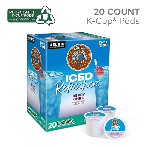 THE ORIGINAL DONUT SHOP ICED REFRESHERS, BERRY CHILL, BREW OVER ICE SINGLE SERVE KEURIG K-CUP PODS, 20-COUNT BOX