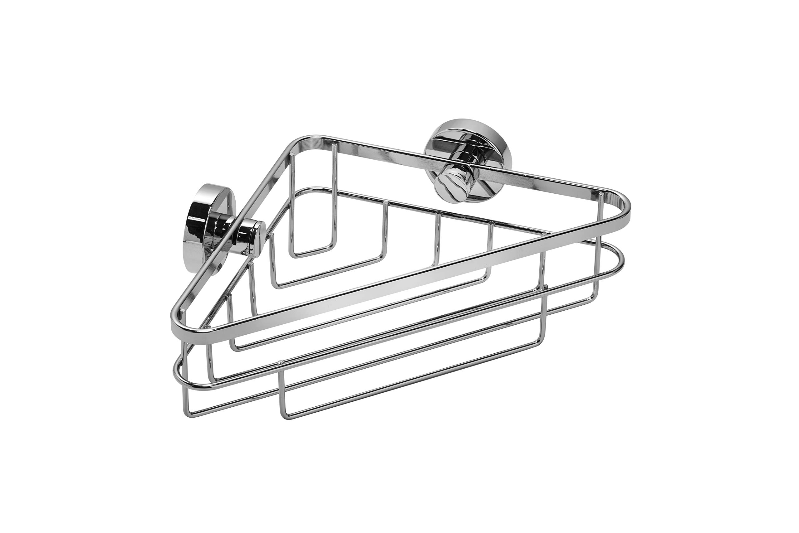 Croydex Brockham Flexi-Fix Corner Shower Caddy - Chrome Shower Shelf with Adjustable Fixing Points, Screw or Glue, Suitable for Wet Areas, Includes All Fixings, 21.4x28.7x8.2 cm