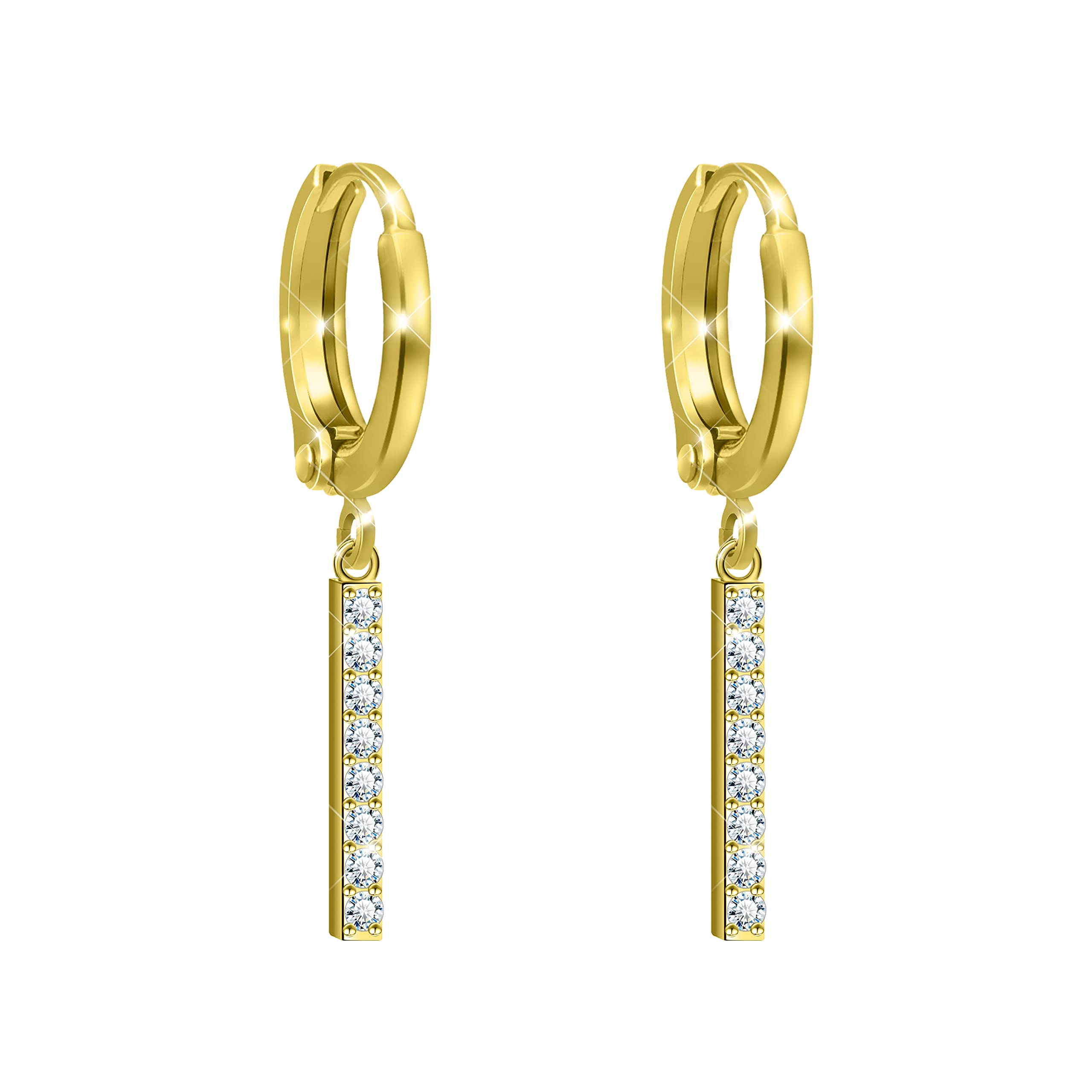 KristLand 925 Silver Hoop Dangle Earrings Sterling Silver Hypoallergenic Bar Dangle Earrings with Cubic Zirconia Stone for Women Ladies Girls