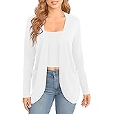 EXCHIC Women's Long Sleeve Lightweight Knit Sweater Cardigan Curved Hem Open Front Cardigans with Pockets