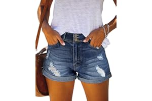 Magritta Denim Shorts for Women Mid Waisted Folded Hem Ripped Jean Shorts