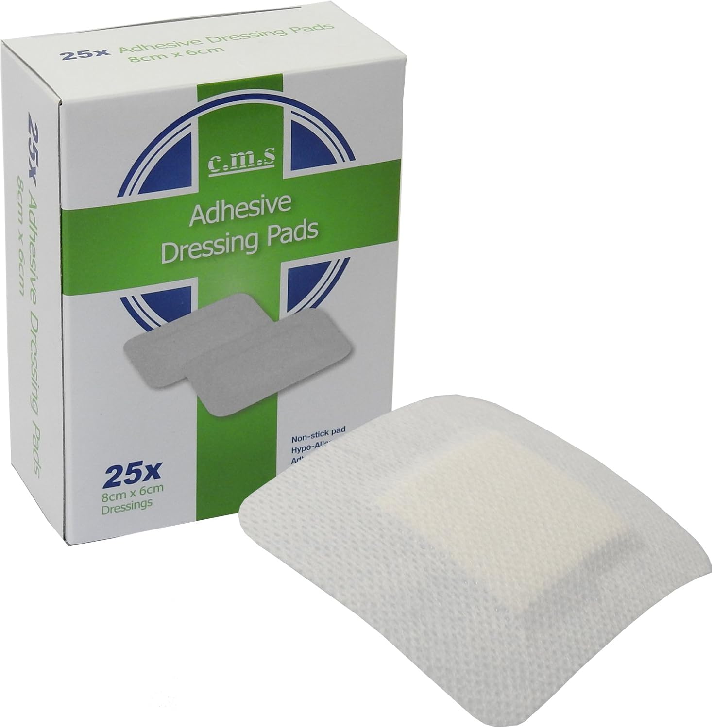 Box of 25 CMS First Aid 8 x 6cm White Fabric Adhesive Wound Dressings