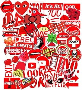 50 Pcs Street Fashion Sticker Decals for Laptops Cars Water Bottle Luggages Ipad Street Doodle Sticker Set Waterproof Sticker (Red)