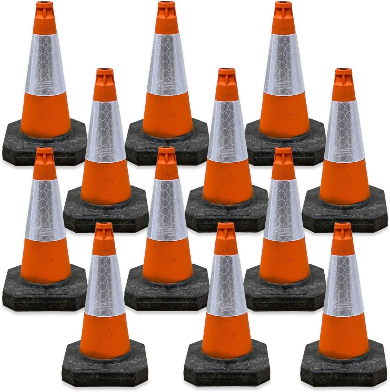 PACK OF 12 Road Traffic Cones 19.5" (500mm) Self Weighted Premium