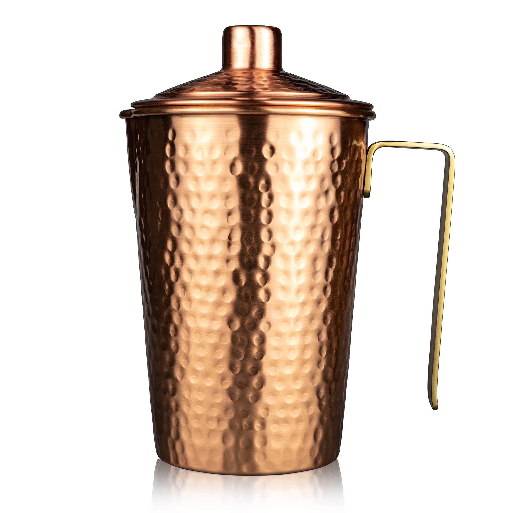 Kosdeg - Copper jug with lid - 48 oz - Drink more water, reduce your sugar intake and enjoy the health benefits - Pure Copper Handmade Hammered Jug, the Best Bedside Decanter - Heavy