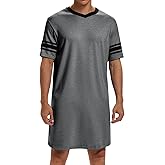 Runcati Mens Nightshirt Short Sleeve V Neck Sleep Shirt Soft Loose Fit Lounge Nightwear Sleepwear Pajama