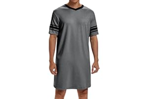 Runcati Mens Nightshirt Short Sleeve V Neck Sleep Shirt Soft Loose Fit Lounge Nightwear Sleepwear Pajama