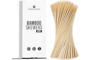Makerstep Natural Bamboo Skewers for BBQ. Appetizer, Kebab, Fruit, Cocktail for Drinks. Thick and Sturdy. More Size Available (6"/8"/10"/12"/14"/16") 100 Pack (8 Inch)