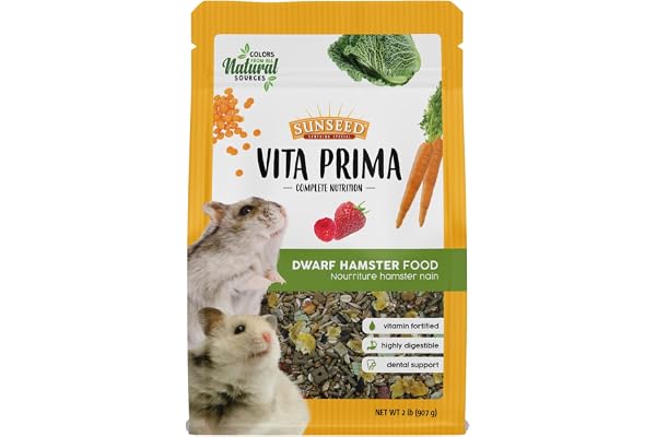 Sunseed Vitakraft Vita Prima Dwarf Hamster Food 2 lb Bag with Fruits Vegetables Grains and Seeds Providing Wholesome Daily Nutrition and Foraging Variety for Happy Healthy Small Pets