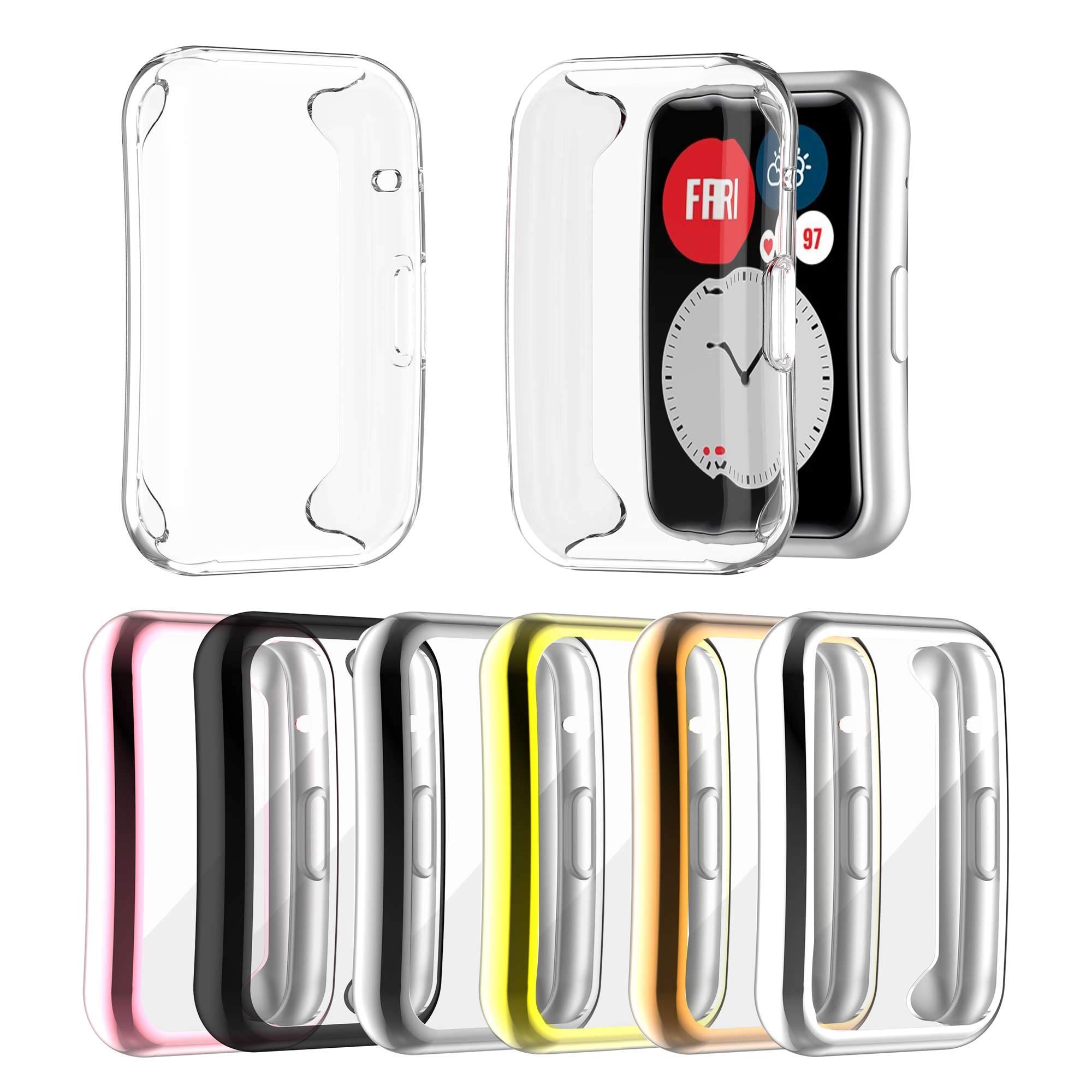 Screen Protector Compatible with Huawei Watch Fit, Full Coverage Shockproof Screen Protector Case for Huawei Watch Fit Screen Protector Soft TPU Scratch-Resistant All-Round Protective Case, G,