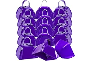 LOSYHU 15 Pack Metal Cowbells 3 Inch Purple Cow Bells Noise Makers Loud Cow Bell with Handles, Small Cowbell Hand Percussion Cowbells for Sporting Events, Cheering, Football Games, Weddings