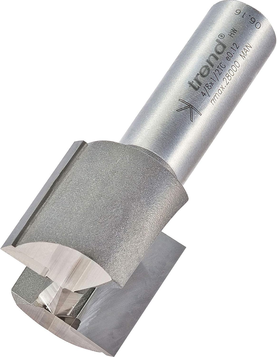 Trend Professional Two Flute Router Cutter, 1/2 Inch Shank, 25.4mm Cut Diameter & 25mm Cut Length, Tungsten Carbide Tipped, 4/8X1/2TC