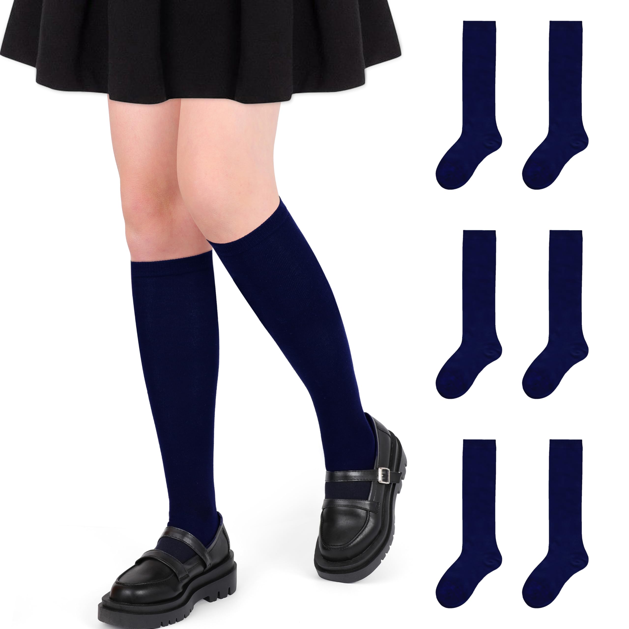 Photo 1 of YMYDYFC Girls Knee High Socks Kids Toddler School Uniform Dress Sock Navy_3pack Small?3-6Years?