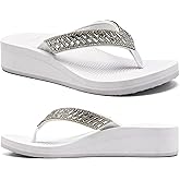 KuaiLu Women's Rhinestone Platform Arch Support Flip Flop Sandals