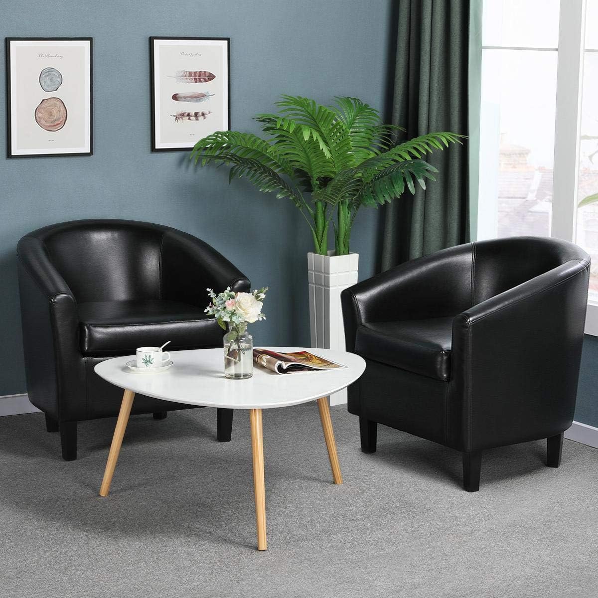 YAHEETECH Barrel Chair Faux Leather Club Chair Accent Arm Chair Modern Style Tub Chair for for Living Room Black: Furniture & Decor