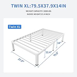 MAF 14 Inch Twin XL Metal Platform Bed Frames White