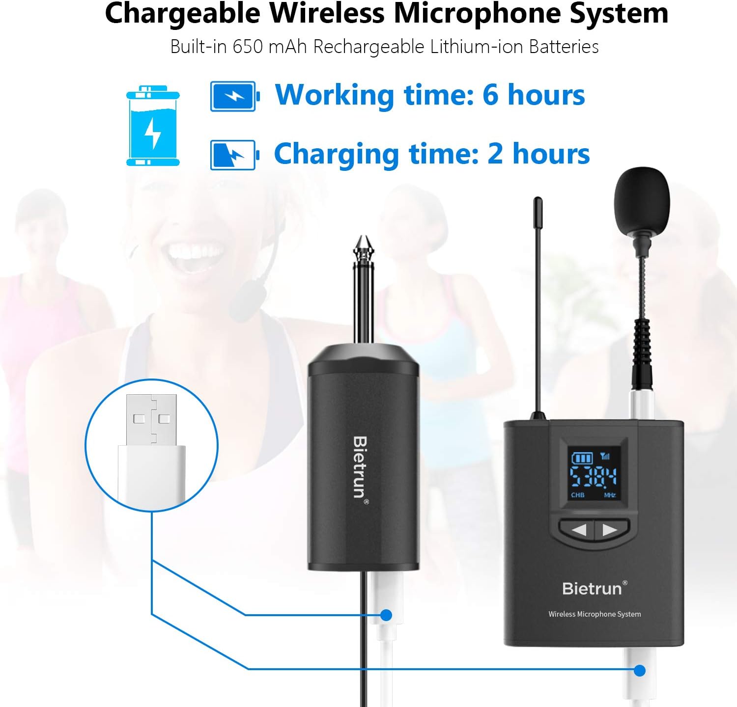 Uhf Wireless Lavalier Lapel Microphone System, Headset Mic, Interview Mic, Rechargeable Rx and Tx (Work 6hs), 165 Ft Range, 1/4" Output, for iPhone, Pa Speaker, DSLR Camera, Teaching, Instructor