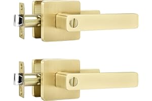 Leydebong 2 Pack Heavy Duty Privacy Door Lever Door Handle(Thumb Turn Inside Lock) for Bedroom or Bathroom with A Light Satin Brass Finish, Left or Right Handing