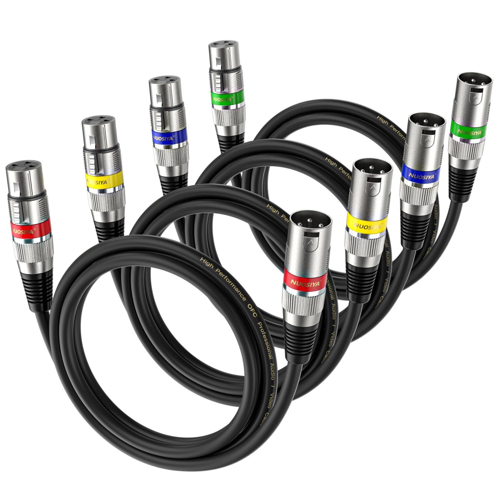 NUOSIYA 1M XLR Cables 4 Packs,XLR Male to Female 3 Pins Balanced Microphone Cable for Studio Recorder, Mic, Mixer, Speaker System, Phantom Power