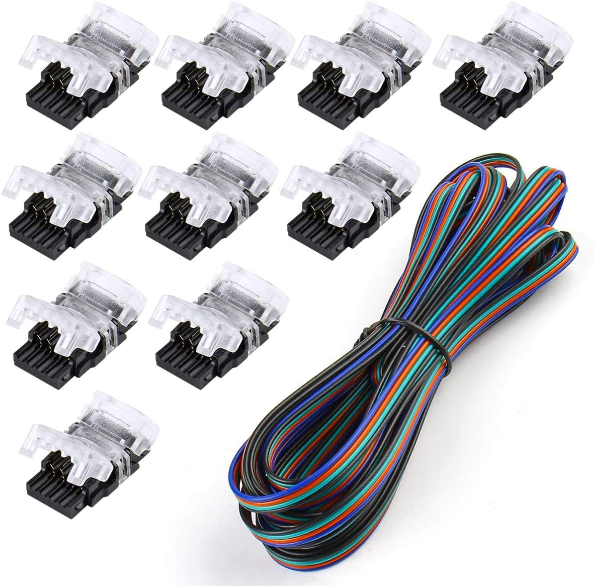 SUPERNIGHT LED Connector for Waterproof 10mm RGB 5050 5630 LED Strip Lights (4pin Connector+Wire)